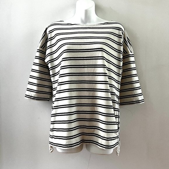 Marimekko Boat Neck Tunic Top Black White Stripe Tie Sides Pullover Shirt Used - Picture 1 of 7